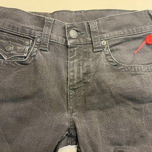 True Religion Jeans Mens 29  Rinse Black Rocco Relaxed Skinny Flap Denim 32"